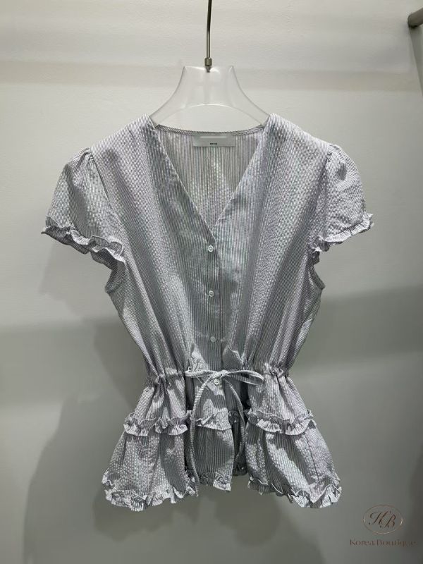 Kr73 夏裝 雙綁帶層次荷葉袖上衣 