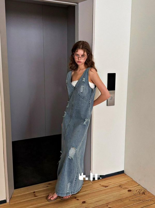 SS417 春季 好好看的破損牛仔裙 