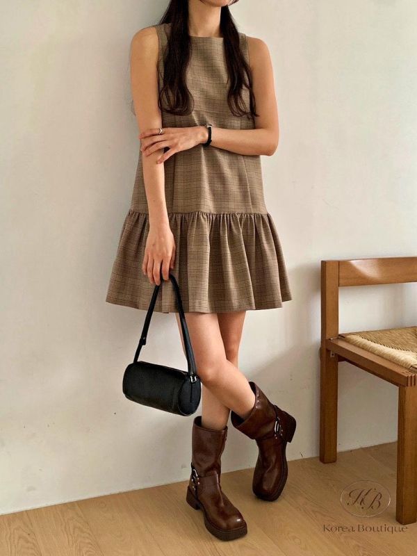 SS294 春季 格紋層次洋裝 黑色的也好優雅 