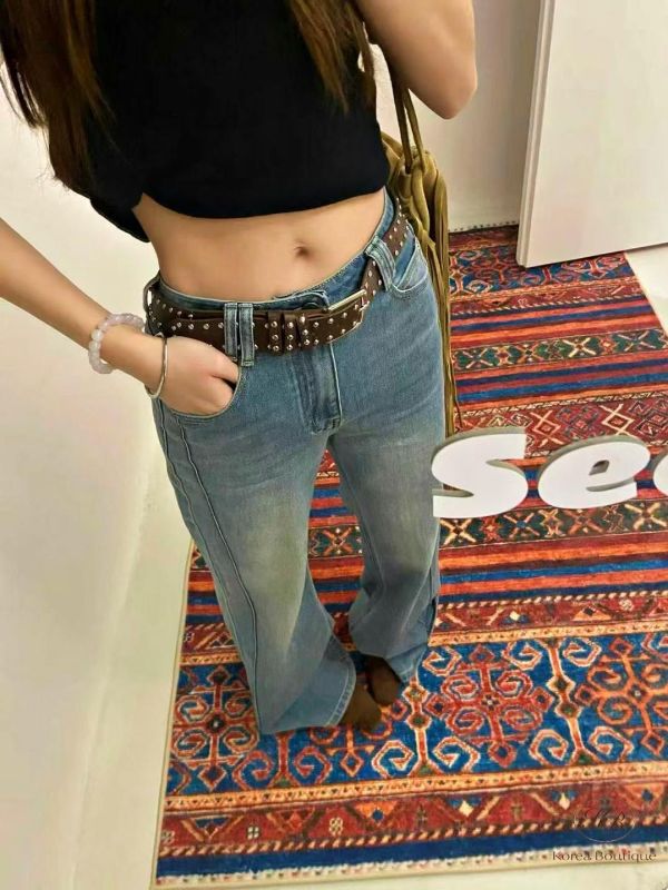 SS167 春季 好看的微喇叭牛仔褲 附皮帶 