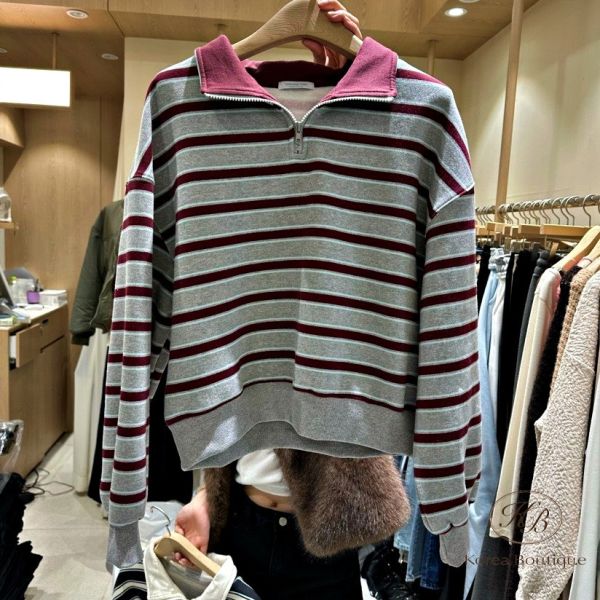 Fw434 冬季 加絨版條紋上衣 