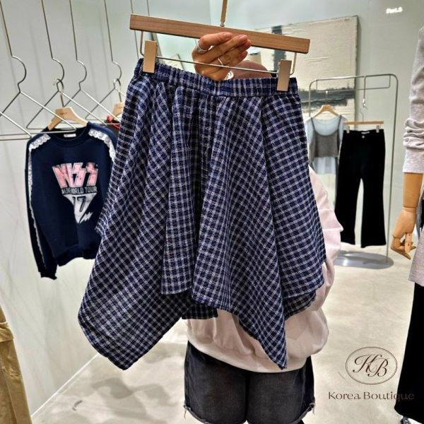 SS471 春季 格紋綁帶造型裙 