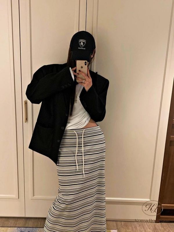 SS227 春季 條紋落地裙 