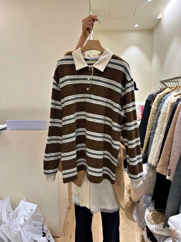 FWKR90 冬季 磨毛polo條紋衫 