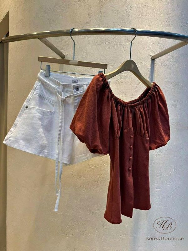 SS332 春季 縮腰可拉平口上衣 