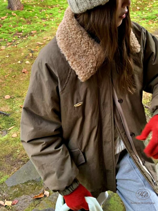 Fw478 冬季 鋪面可拆毛毛領外套 