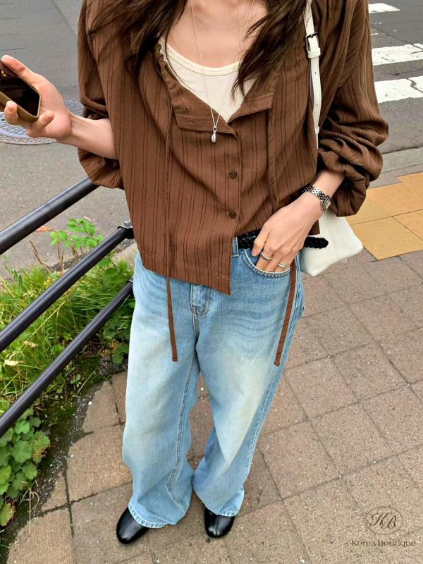 FW2756 秋季 喜歡清新風格的紋理上衣 