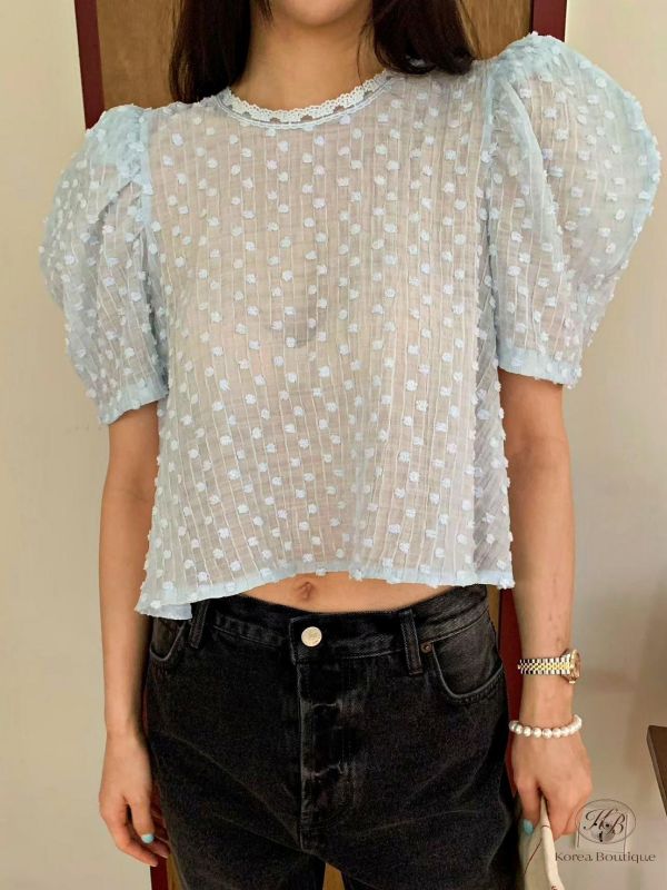 SS462 春季 好喜歡蓬蓬的刺繡圖案上衣 