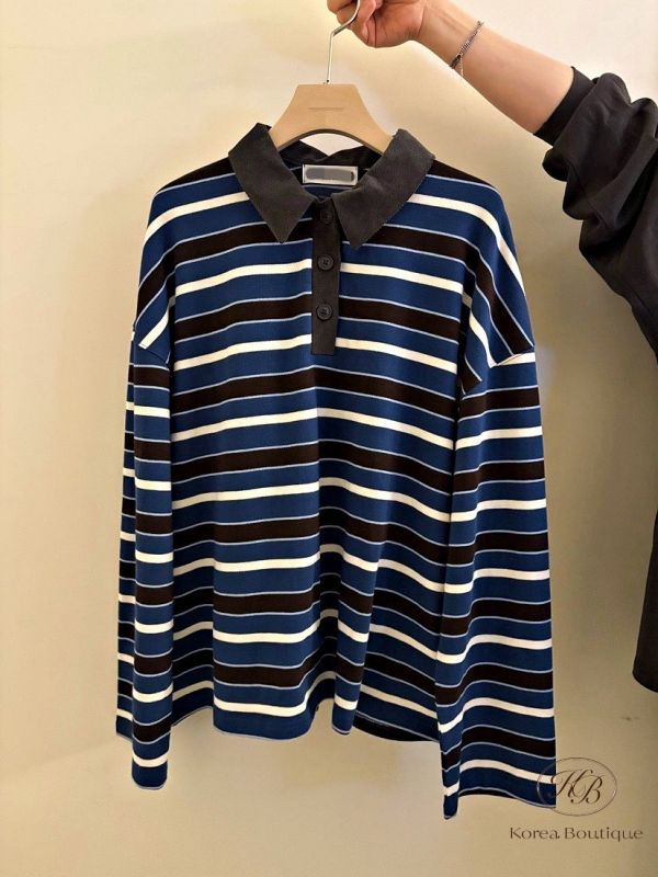 Fw346 秋季 秋冬色條紋polo衫 