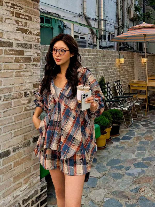 Fw353 秋季 破損感格紋套裝 