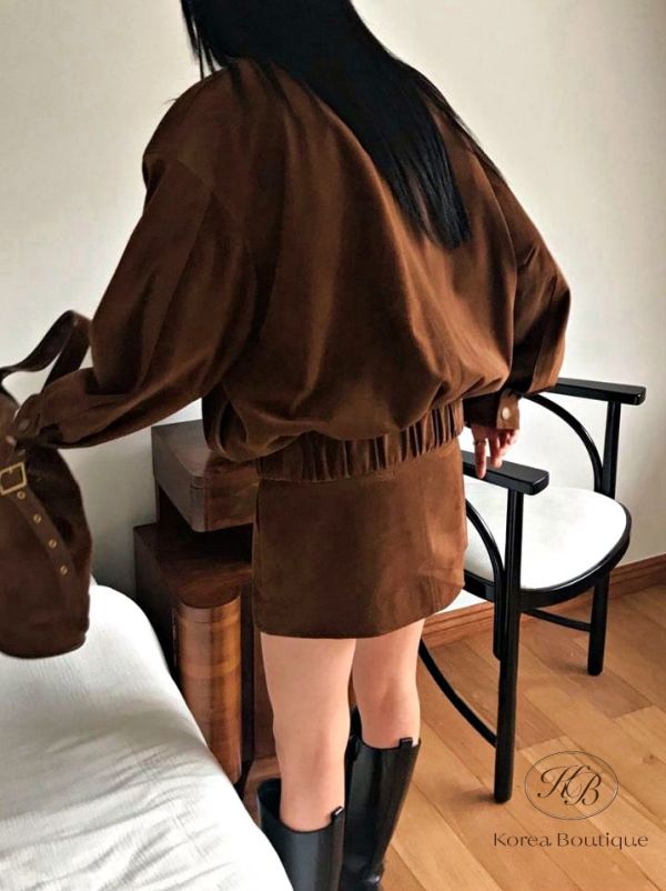 Fw464 冬季 麂皮夾克套裝 裙子均碼 