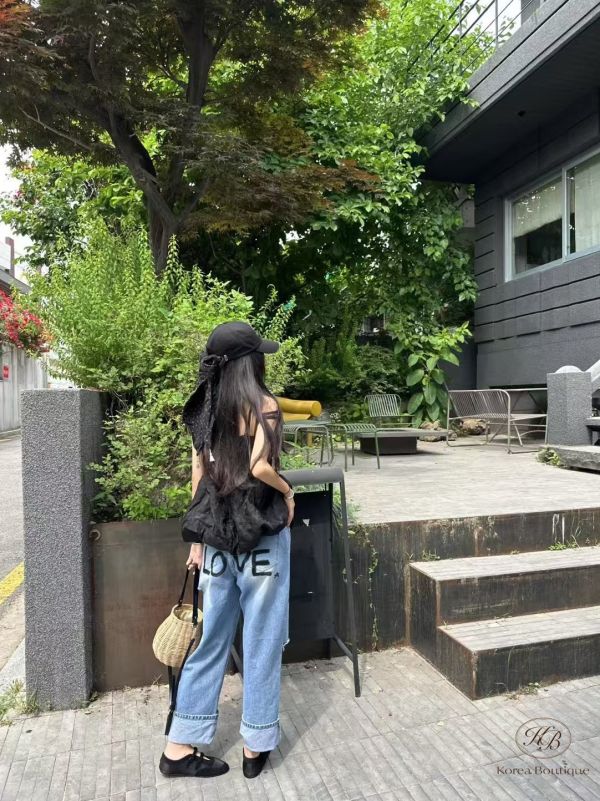 Su33 夏裝 Love圖案設計牛仔褲 