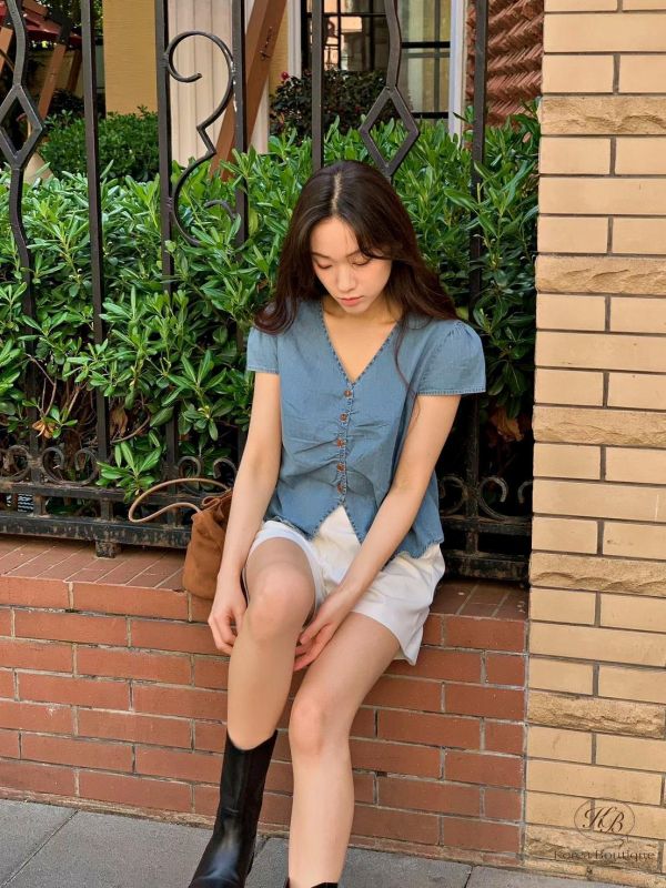 SS399 春季 丹寧牛仔短袖襯衫 