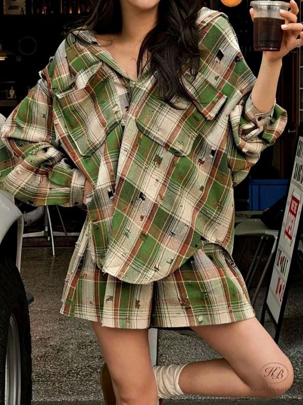 Fw353 秋季 破損感格紋套裝 