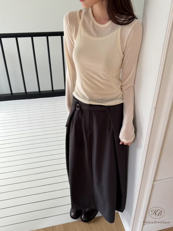 Fw21 秋季 天絲質感彈性很好假兩件上衣 