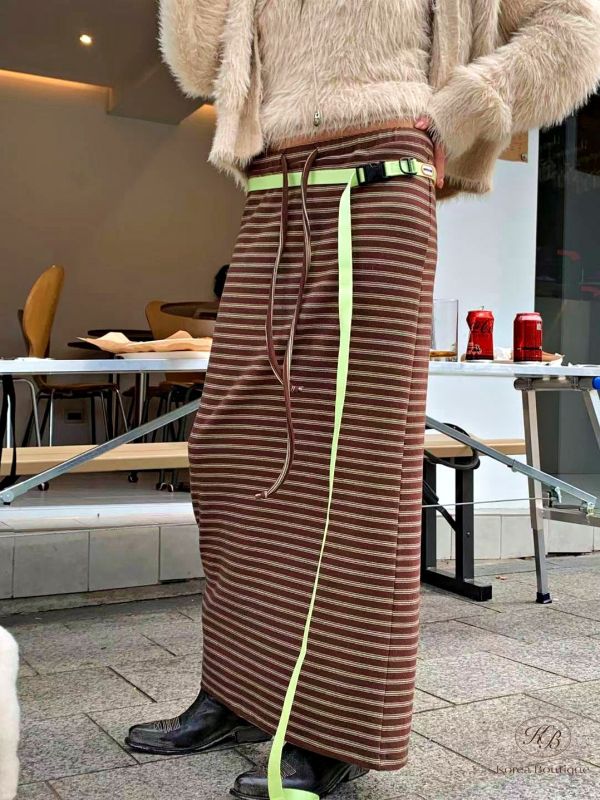 Fw448 冬季 大地色系的條紋裙 