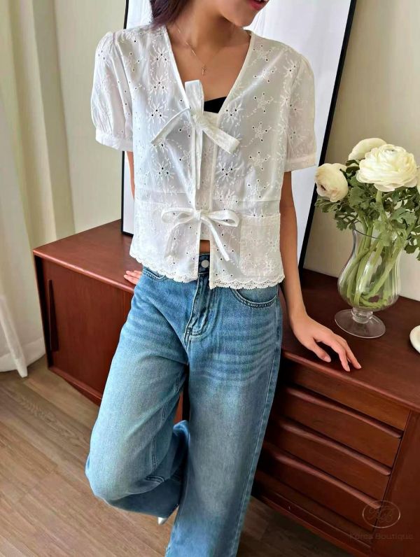 SS434 春季 蝴蝶結口袋上衣 