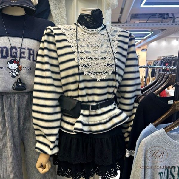 FWKR88 冬季 條紋絨布上衣 喜歡有點華麗感 