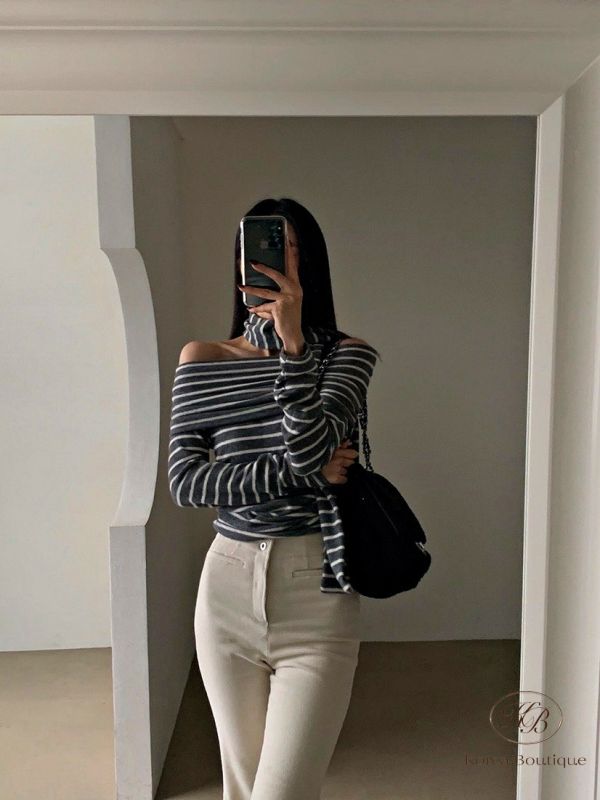 FWKR98 冬季 條紋平口上衣 附圍巾 