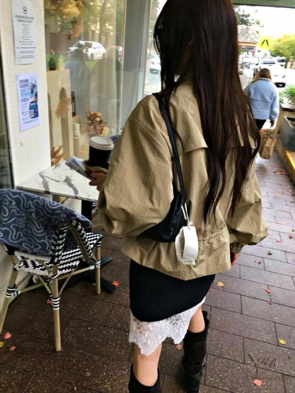 FW2704 秋季 條紋西裝裙拼接蕾絲 