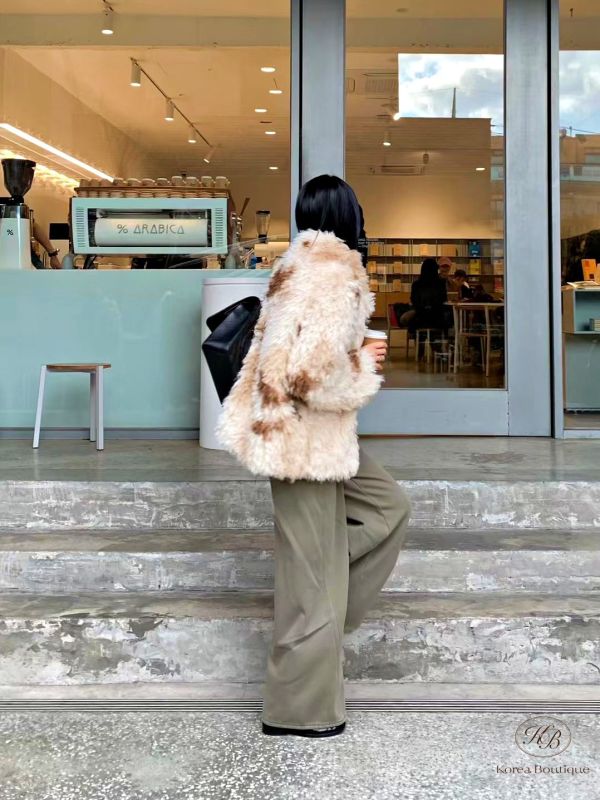 FWKR103 冬季 奶茶斑點毛毛外套 有鋪棉 