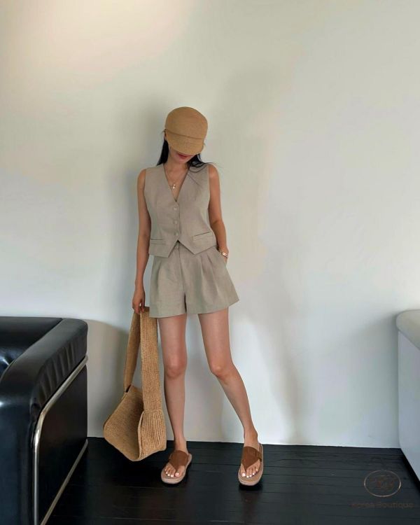 SS464 春季 亞麻背心套裝 