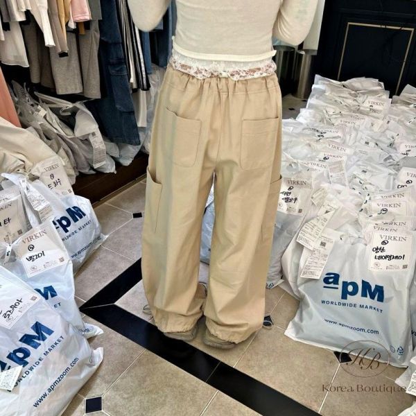 SS278 春季 蕾絲褲頭設計工裝褲 