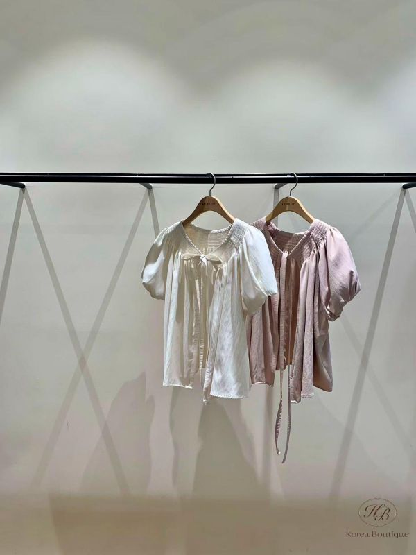 SS348 春季 綁帶蓬蓬袖罩衫 