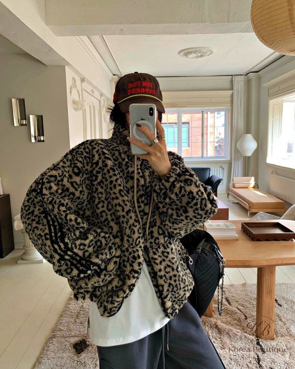 Fw442 冬季 豹紋羔毛外套 