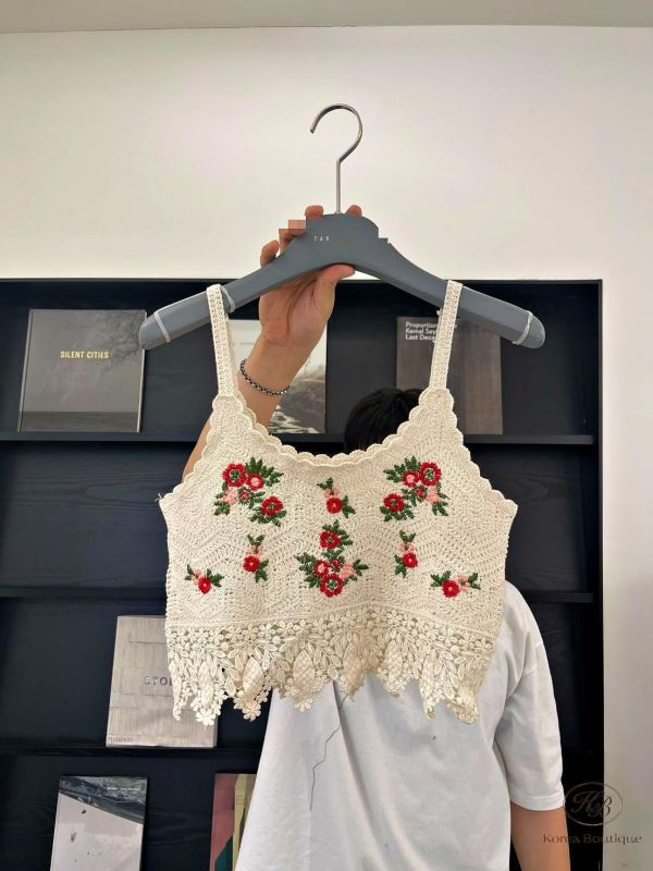 SS463 春季 刺繡玫瑰針織背心 