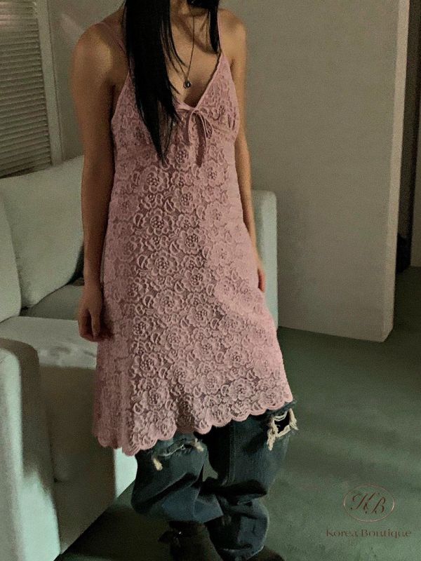 Fw446 冬季 細肩蕾絲背心裙 