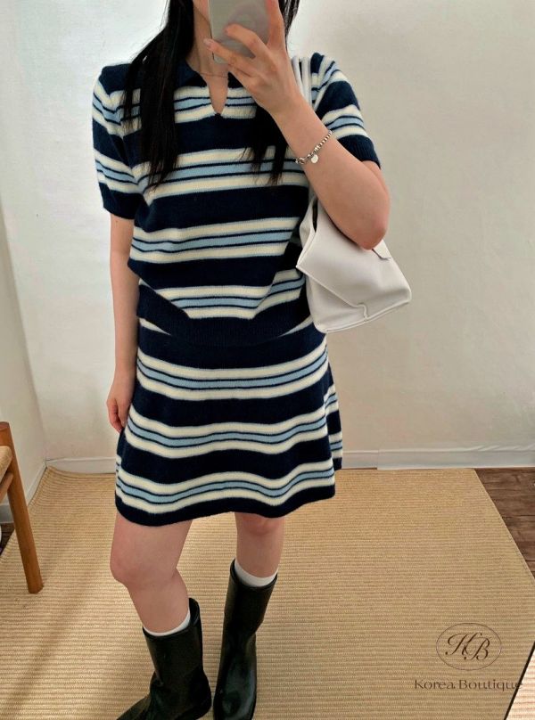 Fw392 秋季 條紋毛呢兩件式套裝 