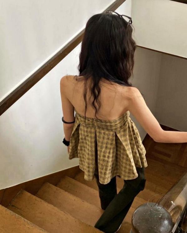 SS599 夏季 兩格紋上衣 袖子可拆 