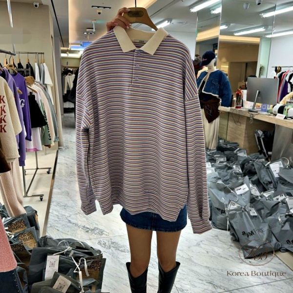 FWKR43 冬季 可愛細條紋polo衫 