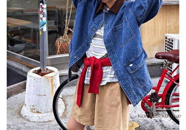 SS364 春季 撞色領口牛仔口袋外套 