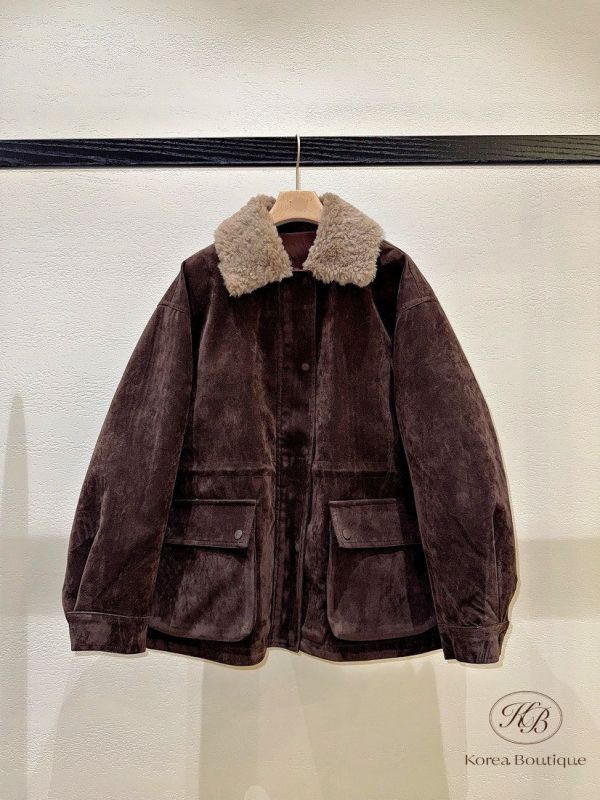 FWKR94 冬季 毛毛領鋪棉外套 麂皮感 