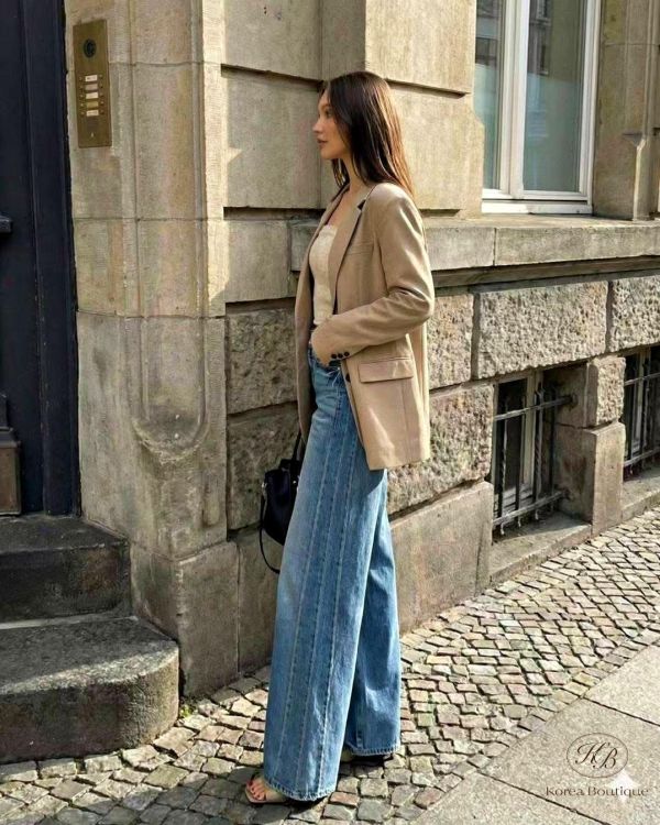 SS129 春季 造型車線直筒寬版牛仔褲 