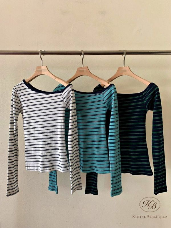 Fw181 秋季 條紋斜肩上衣 