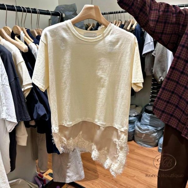 SS233 春季 蕾絲下擺短tee 