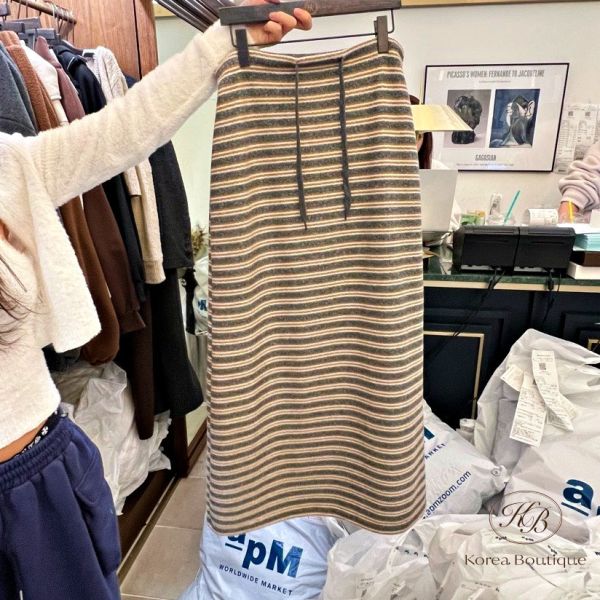 Fw458 冬季 落地感條紋半身裙 