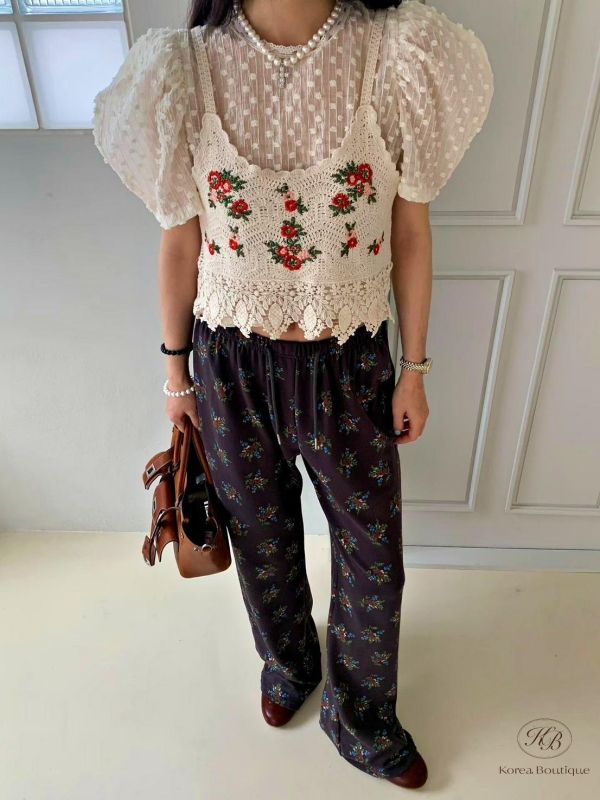 SS463 春季 刺繡玫瑰針織背心 