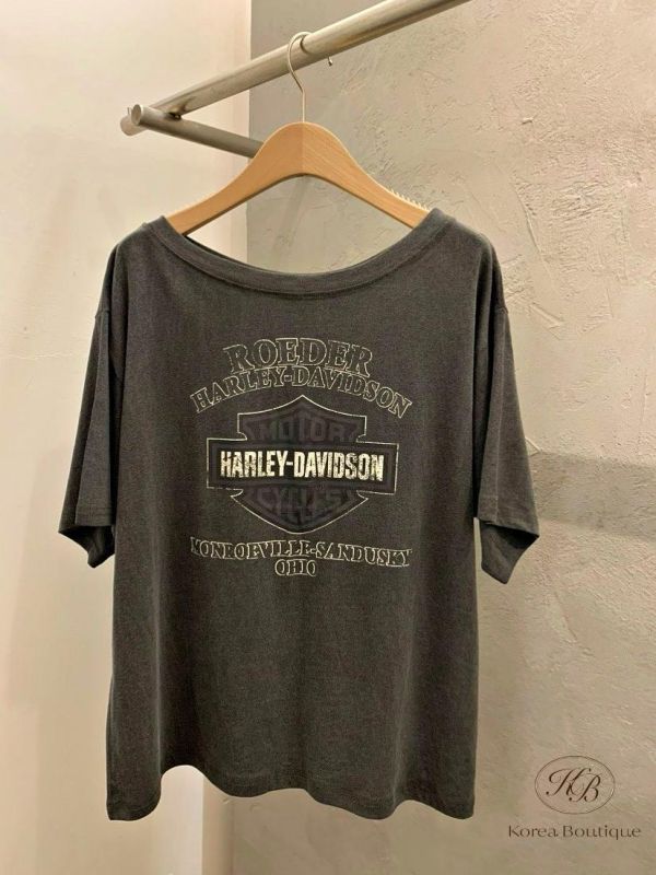 SS385 春季 水洗棉帥氣的標誌大領口tee 