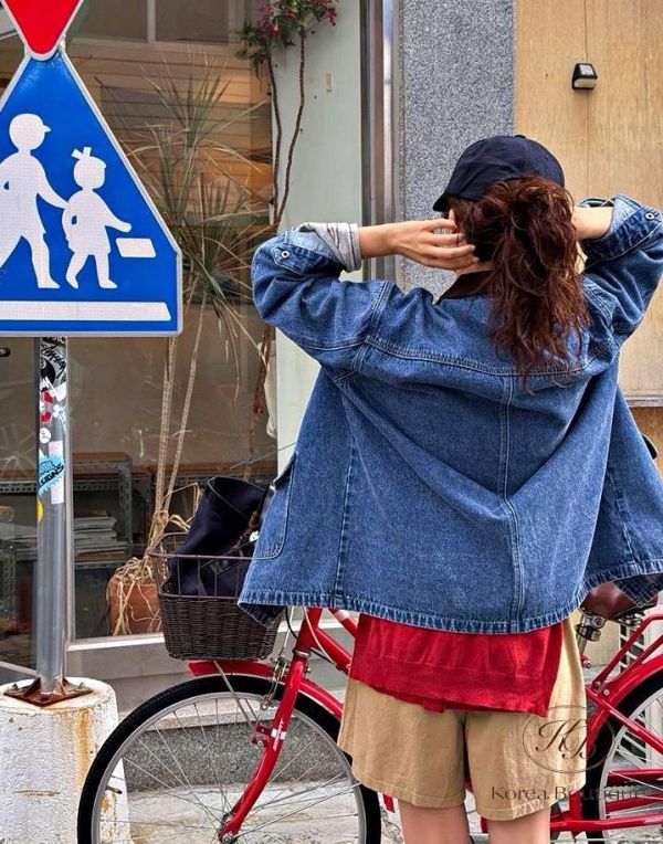 SS364 春季 撞色領口牛仔口袋外套 