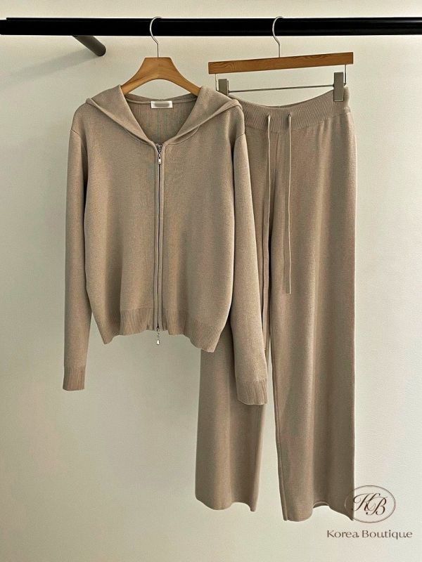 Fw348 秋季 針織薄長褲套裝 