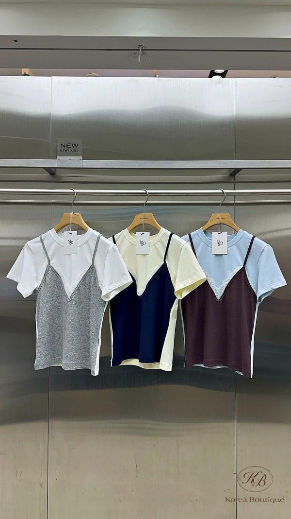 SS409 春季 蕾絲tee假兩件 