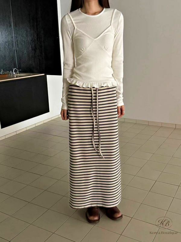 Fw448 冬季 大地色系的條紋裙 