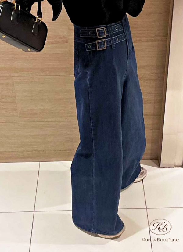 FWKR62 冬季 腰帶設計牛仔褲 加絨 