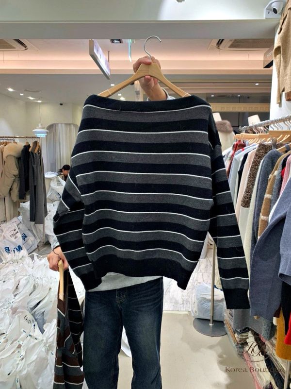 FWRK119 冬季 條紋斜肩上衣 