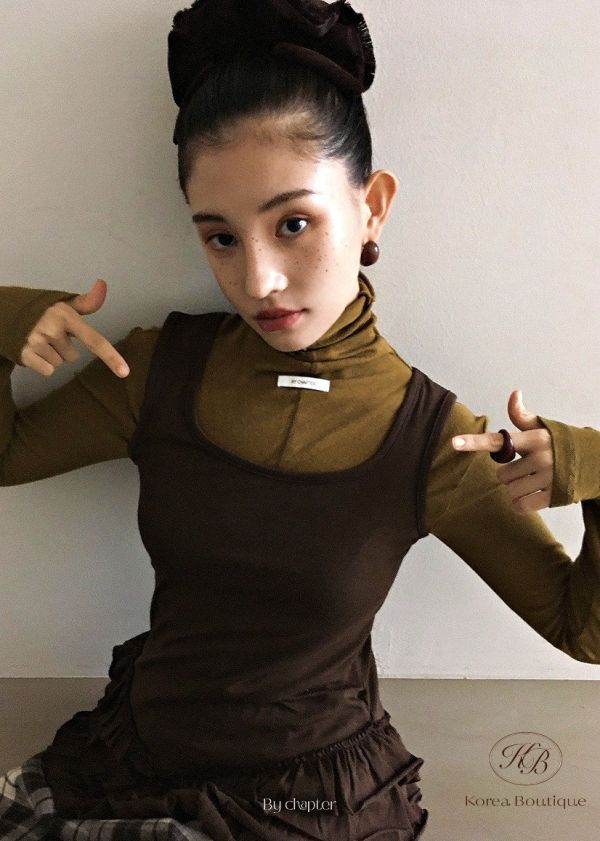 Fw406 秋季 高領 小吊飾牌上衣 