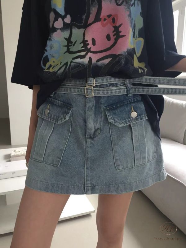Kr04 夏裝 雙扣口袋牛仔裙褲 